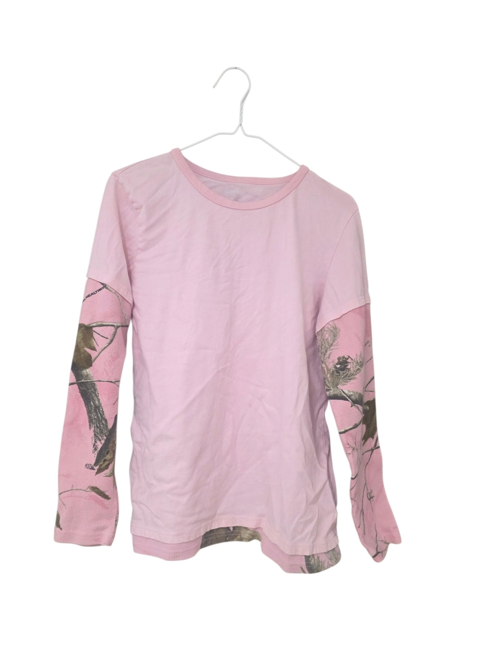 Pink Long-Sleeve Tee with Camouflage Sleeve Accents (0334)
